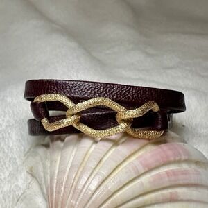 Gorjana Triple Wrap Bracelet Burgundy Brown Leather Gold Tone Hardware